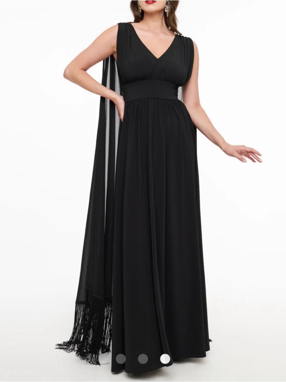 Unique Vintage Black V-Neck Maxi Dress - Elegant Evening Gown w/Sheer Wings